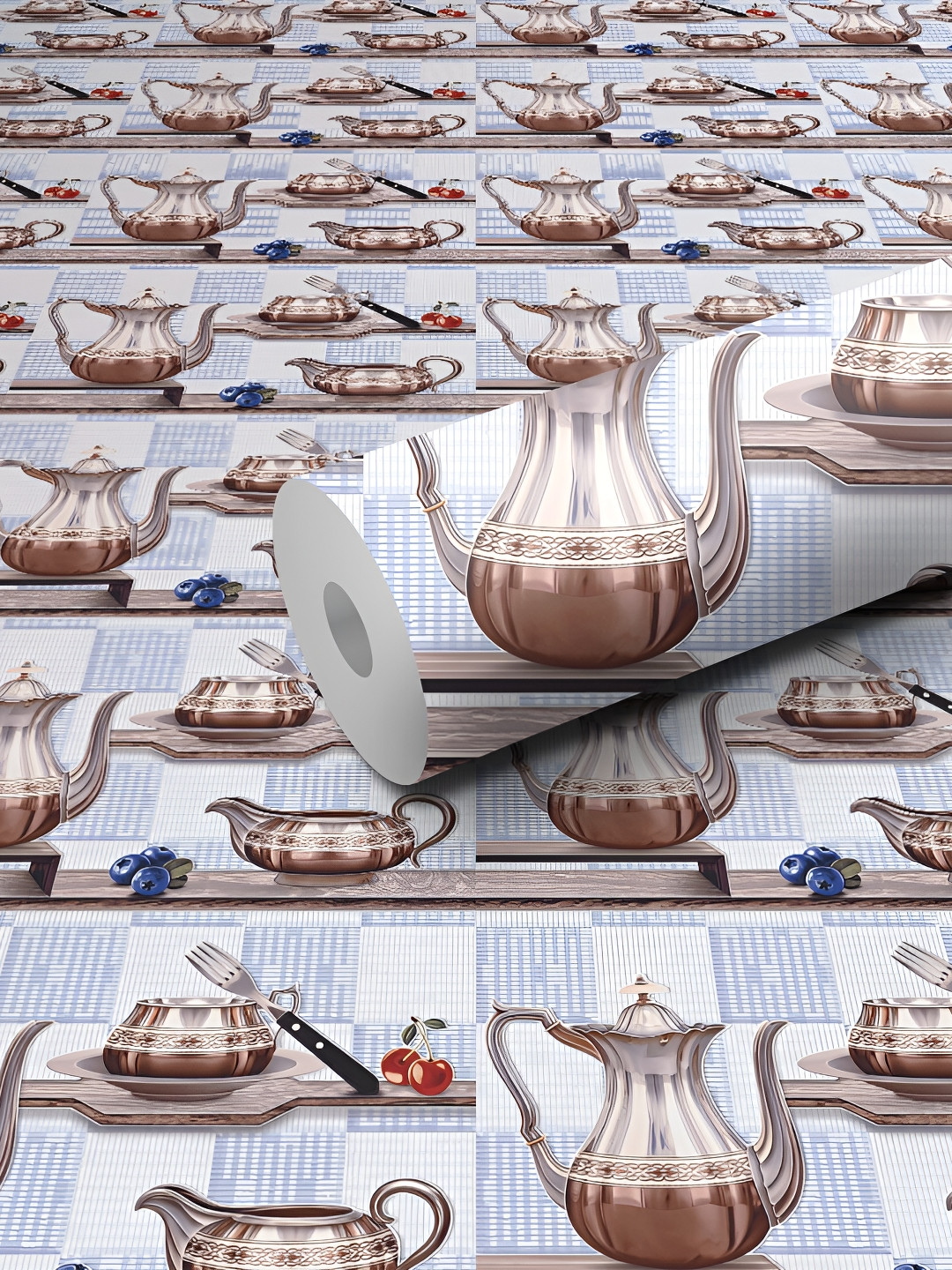 WALLWEAR Blue & Grey Printed Wall Sticker