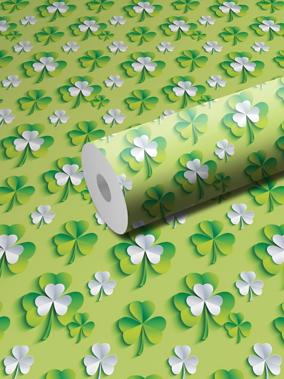 WALLWEAR Green & White Printed Self Adhesive Removable Wallpaper