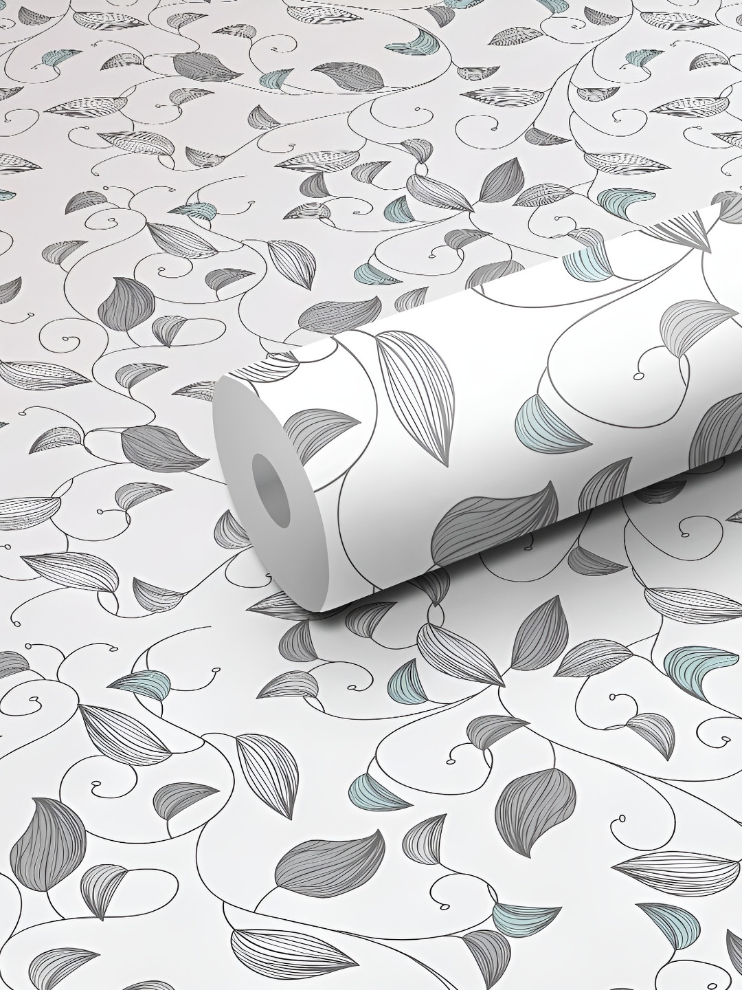 WALLWEAR White & Grey Leaf Printed Self-Adhesive Removable Wallpaper