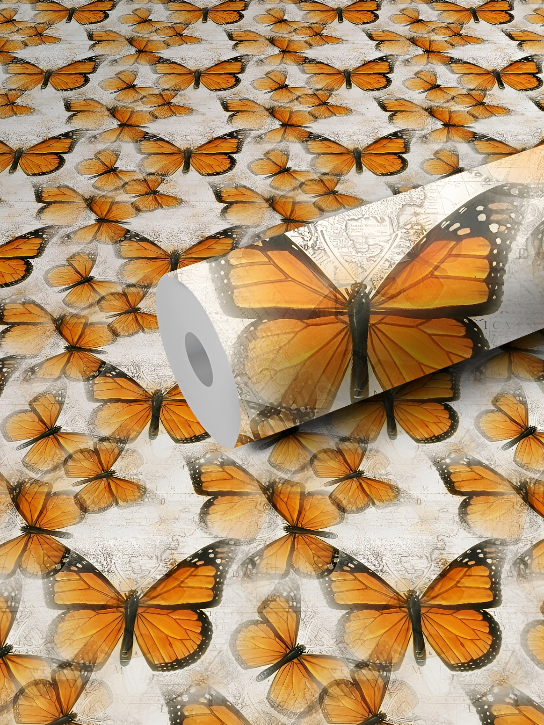 WALLWEAR Off White & Orange Butterfly Printed Wall Sticker