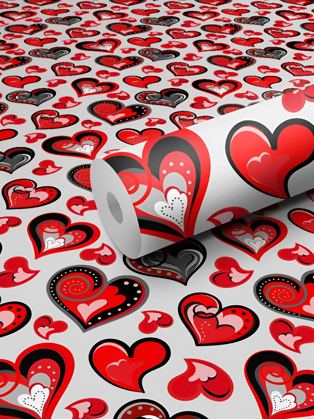 WALLWEAR Grey & Red Printed Self Adhesive Removable Wallpaper For Wall