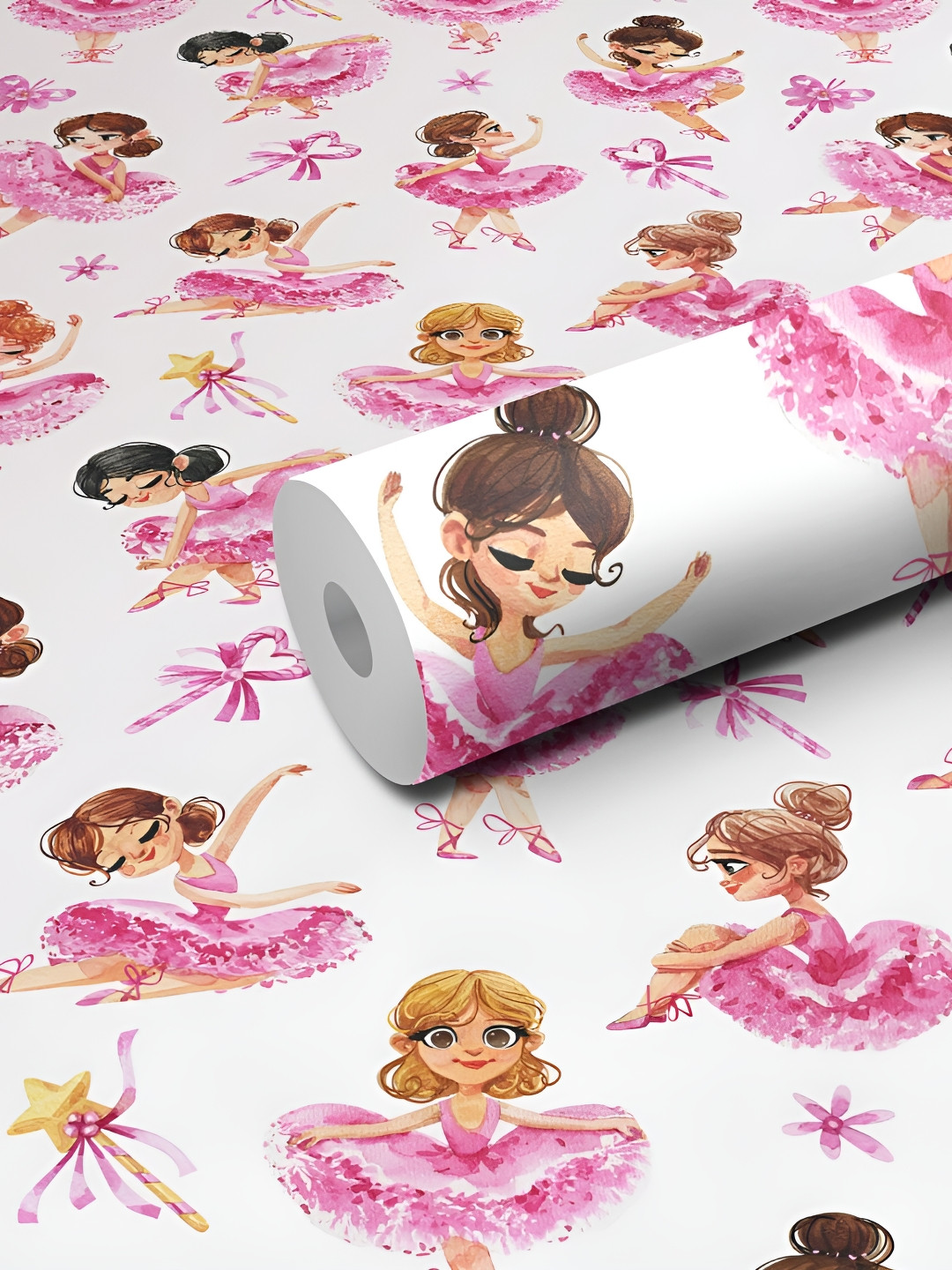 WALLWEAR White & Pink Fairy Dance Printed Waterproof Self-Adhesive Wallpaper