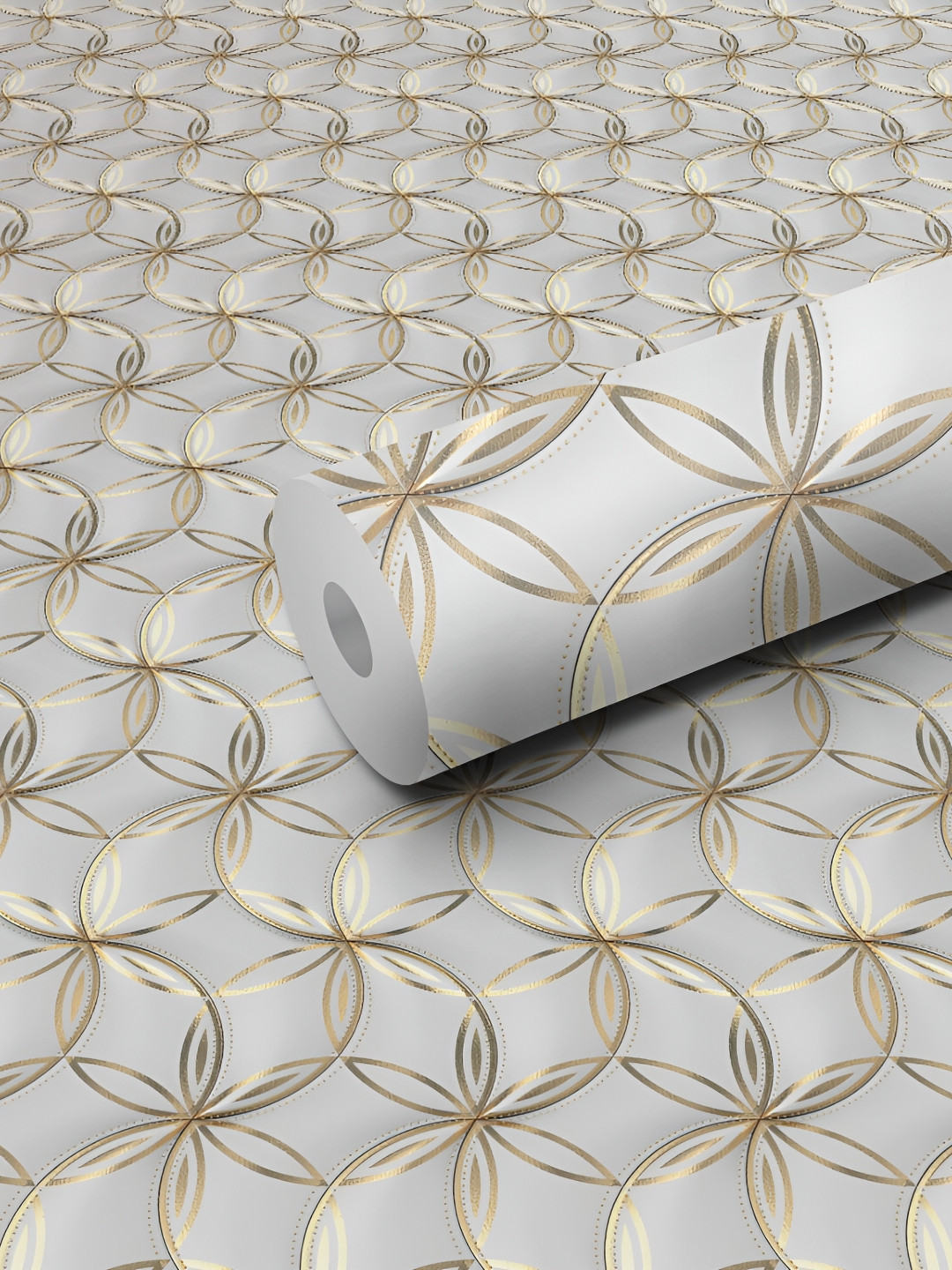 WALLWEAR Grey & Gold Toned Abstract Printed Wall Sticker