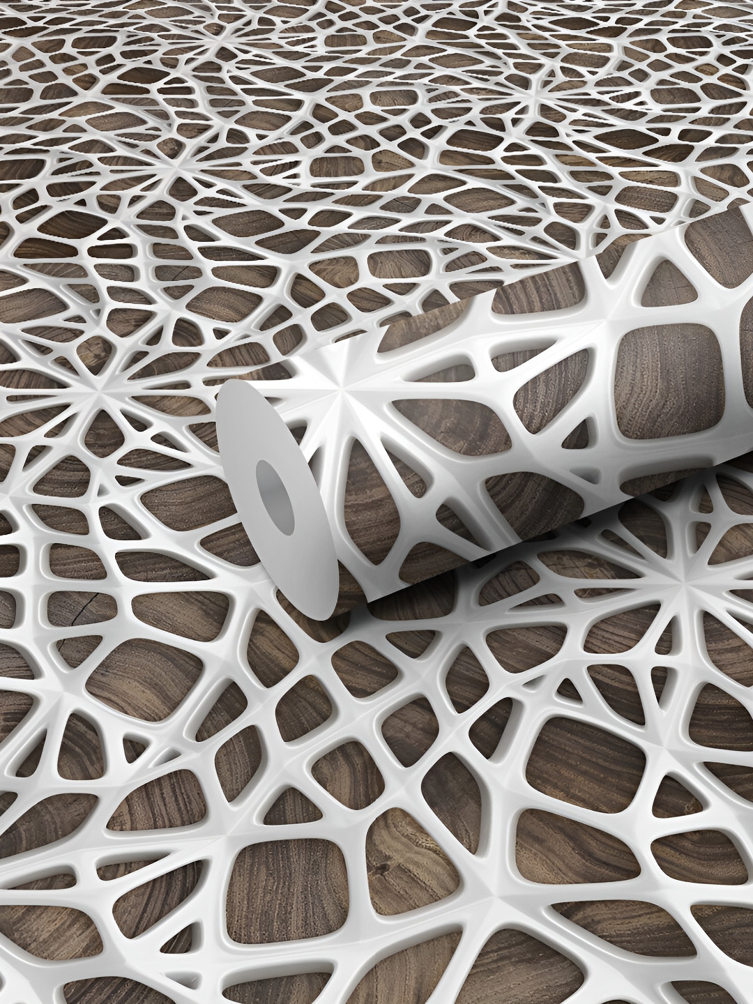 WALLWEAR Grey & Brown White Spider Trap Printed Waterproof Self-Adhesive Wallpaper