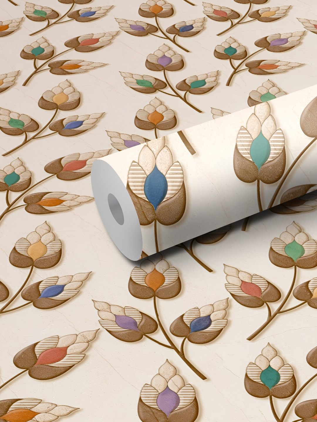 WALLWEAR Beige & Brown Printed Self-Adhesive Laminated Wallpaper