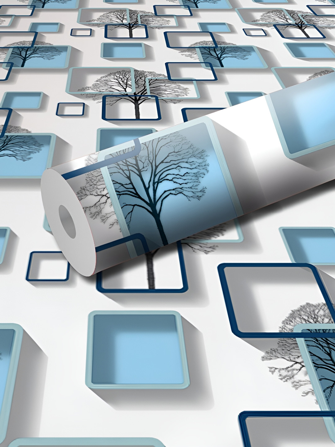 WALLWEAR White & Blue Floral Printed Wall Sticker