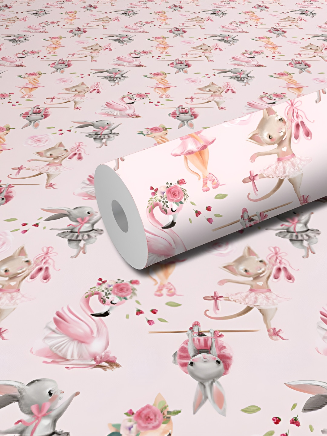WALLWEAR Pink & Grey Printed Self Adhesive Removable Wallpaper For Wall