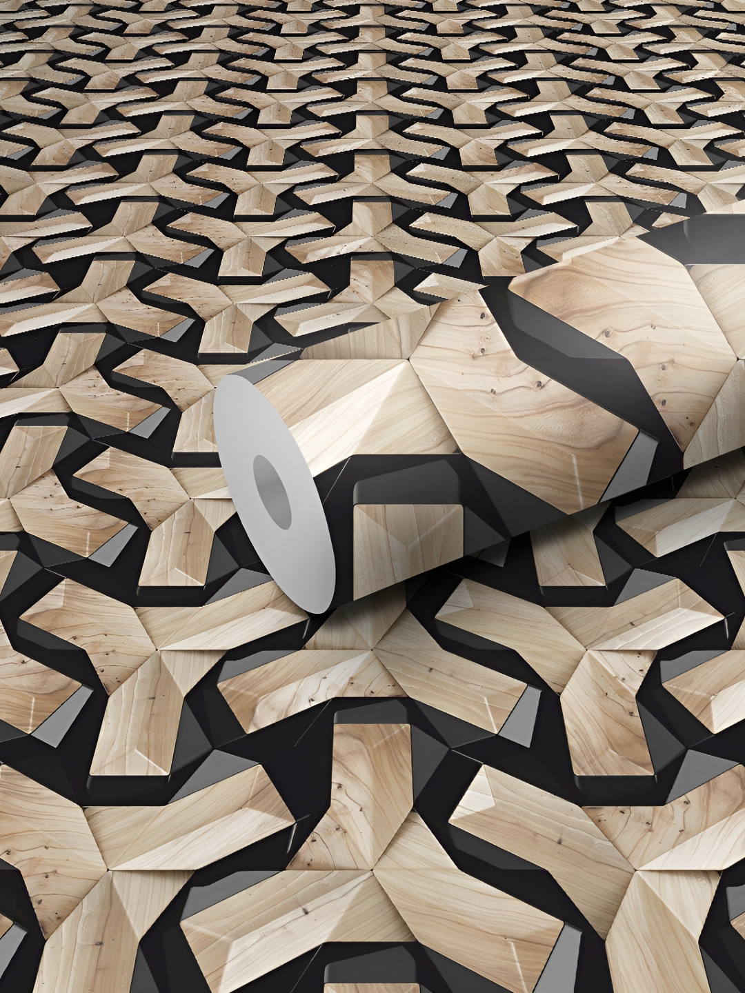 WALLWEAR Beige & Black Abstract Printed Self-Adhesive Removable Wallpaper