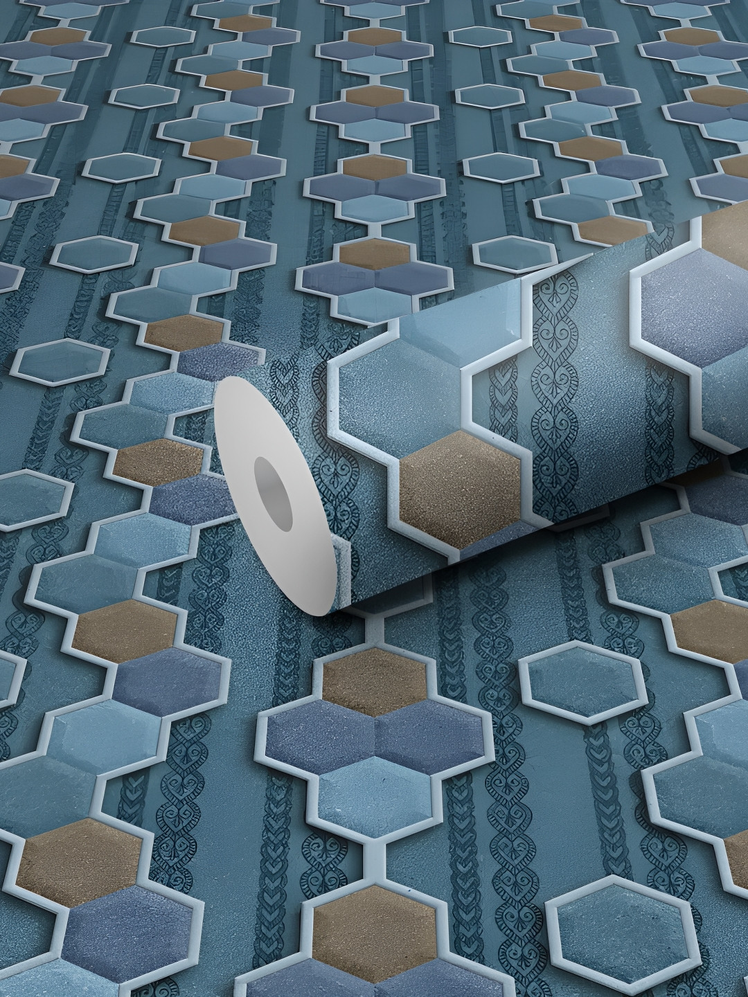 WALLWEAR Blue & Grey Geometric Printed Wall Sticker