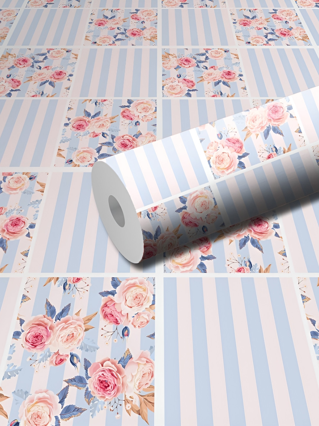 WALLWEAR Blue & White Flora Printed Wall Sticker