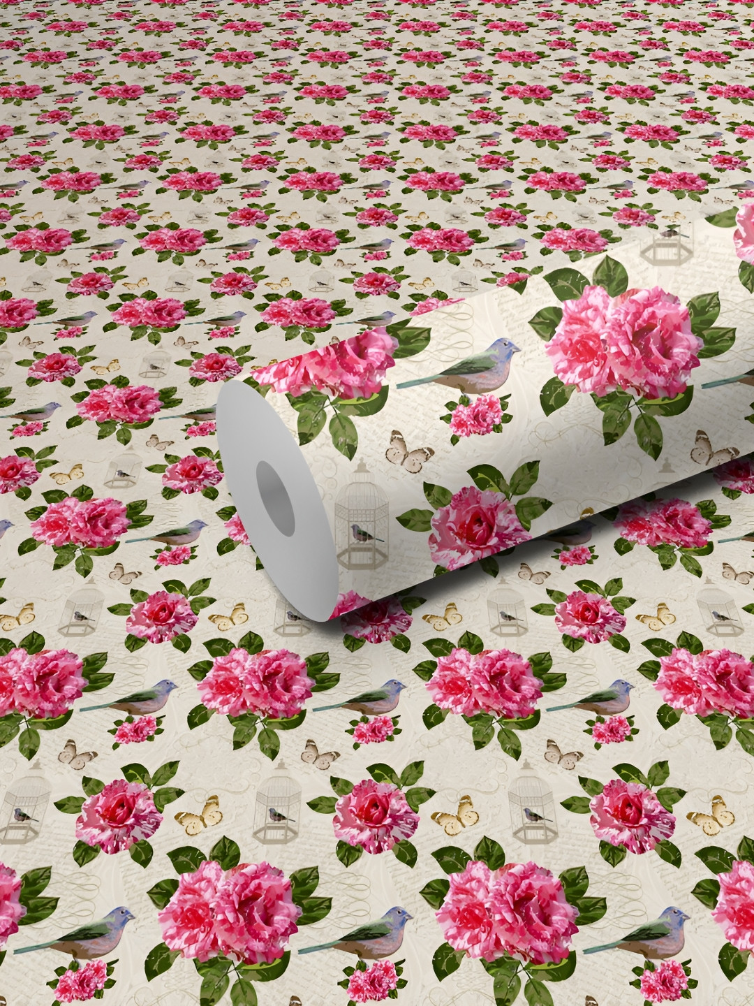 WALLWEAR Beige & Pink Floral and Botanical Printed Wall Sticker