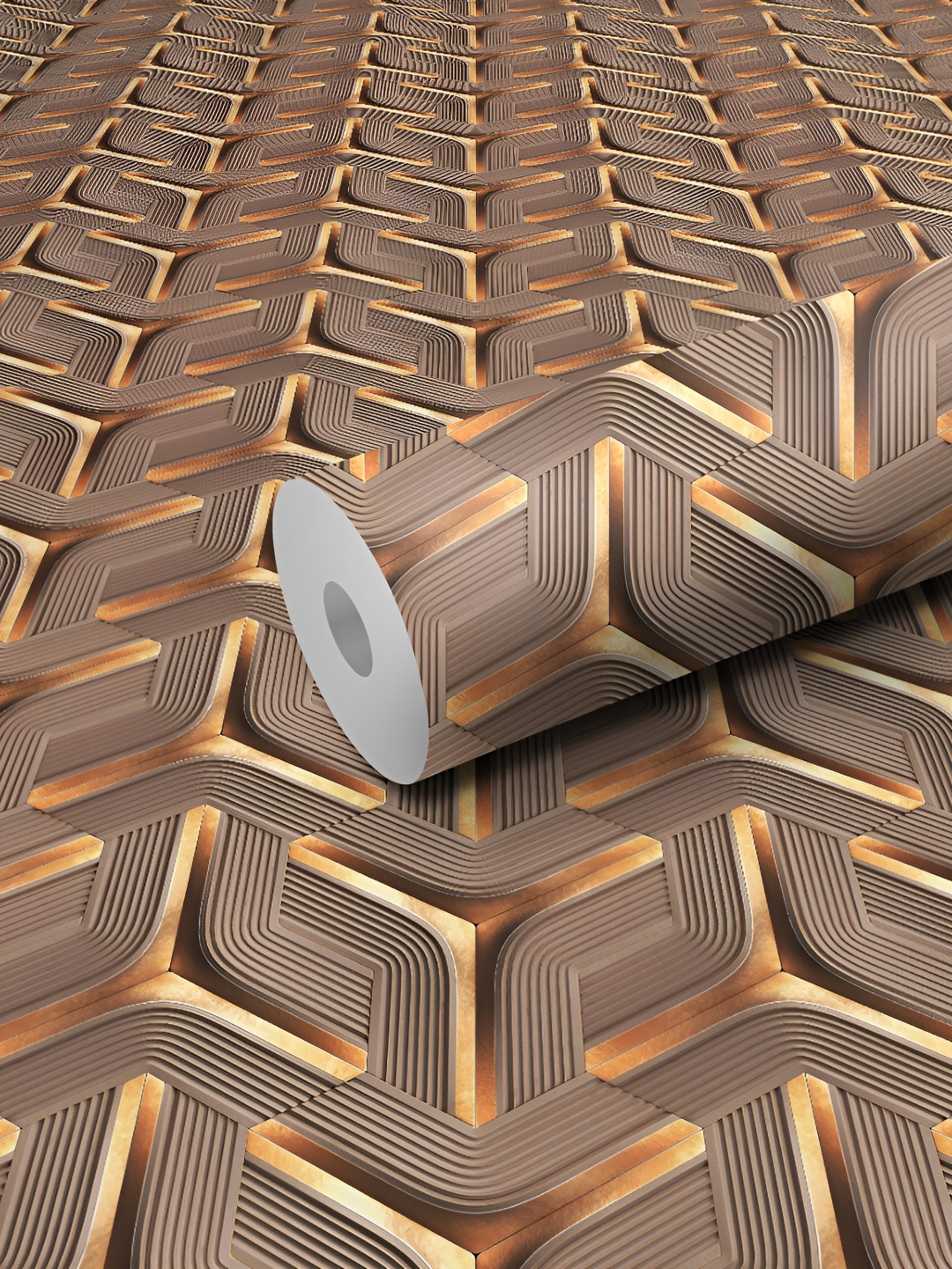 WALLWEAR Brown & Gold Toned Abstract Printed Wall Sticker