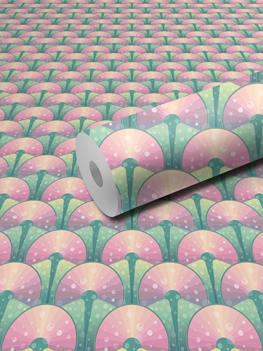 WALLWEAR Pink & Green Printed Self Adhesive Removable Wallpaper For Wall