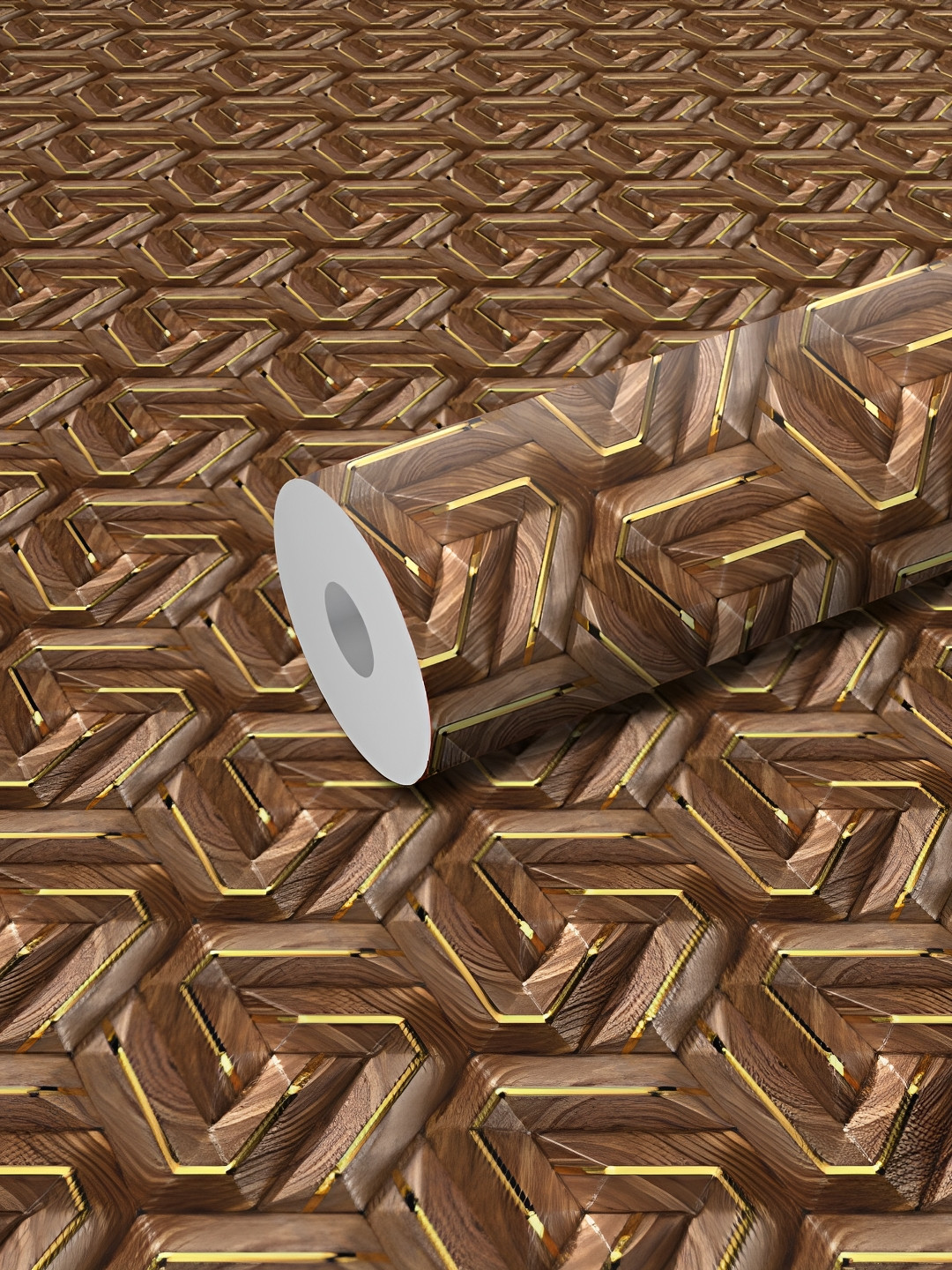 WALLWEAR Brown & Gold Toned Abstract Printed Wall Sticker