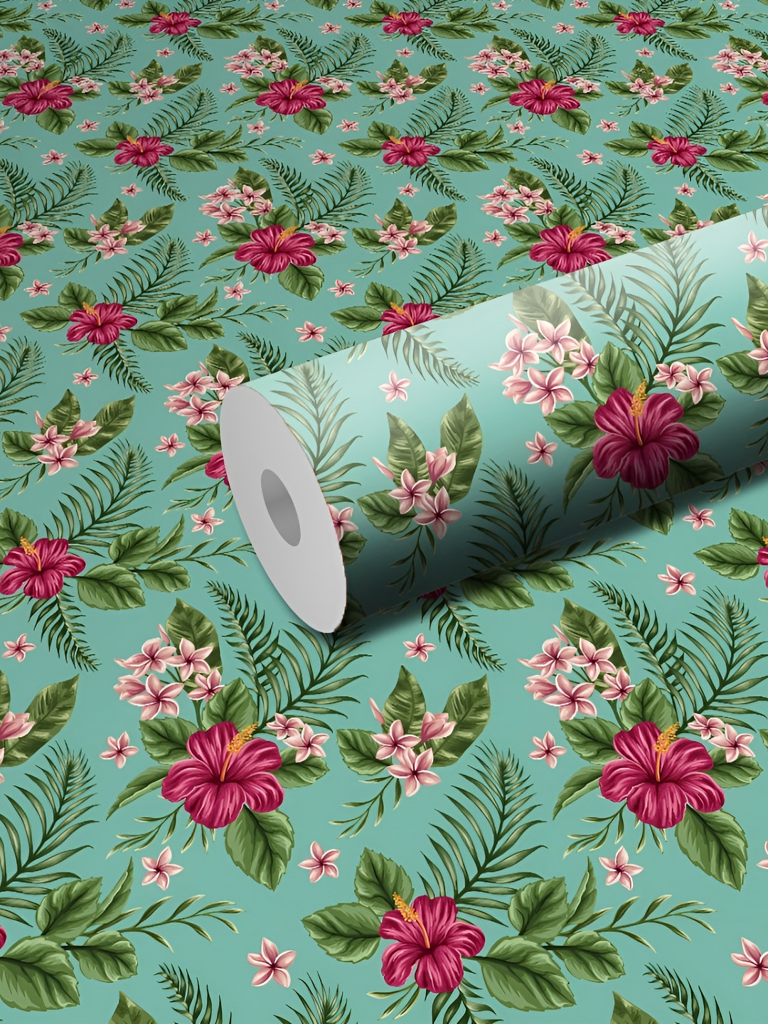 WALLWEAR Green & Pink Floral Printed Wall Sticker