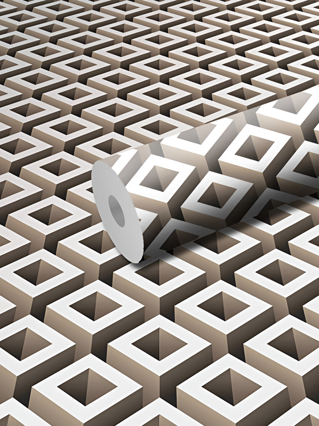 WALLWEAR Brown & Beige Geometric Self-Adhesive Wallpaper