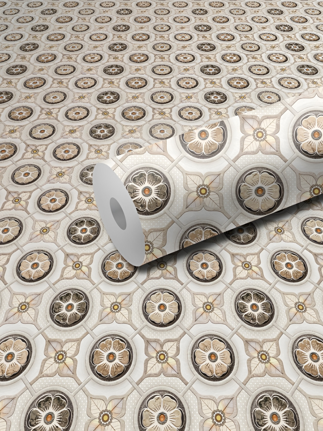WALLWEAR Beige & Brown Floral Self-Adhesive Wallpaper