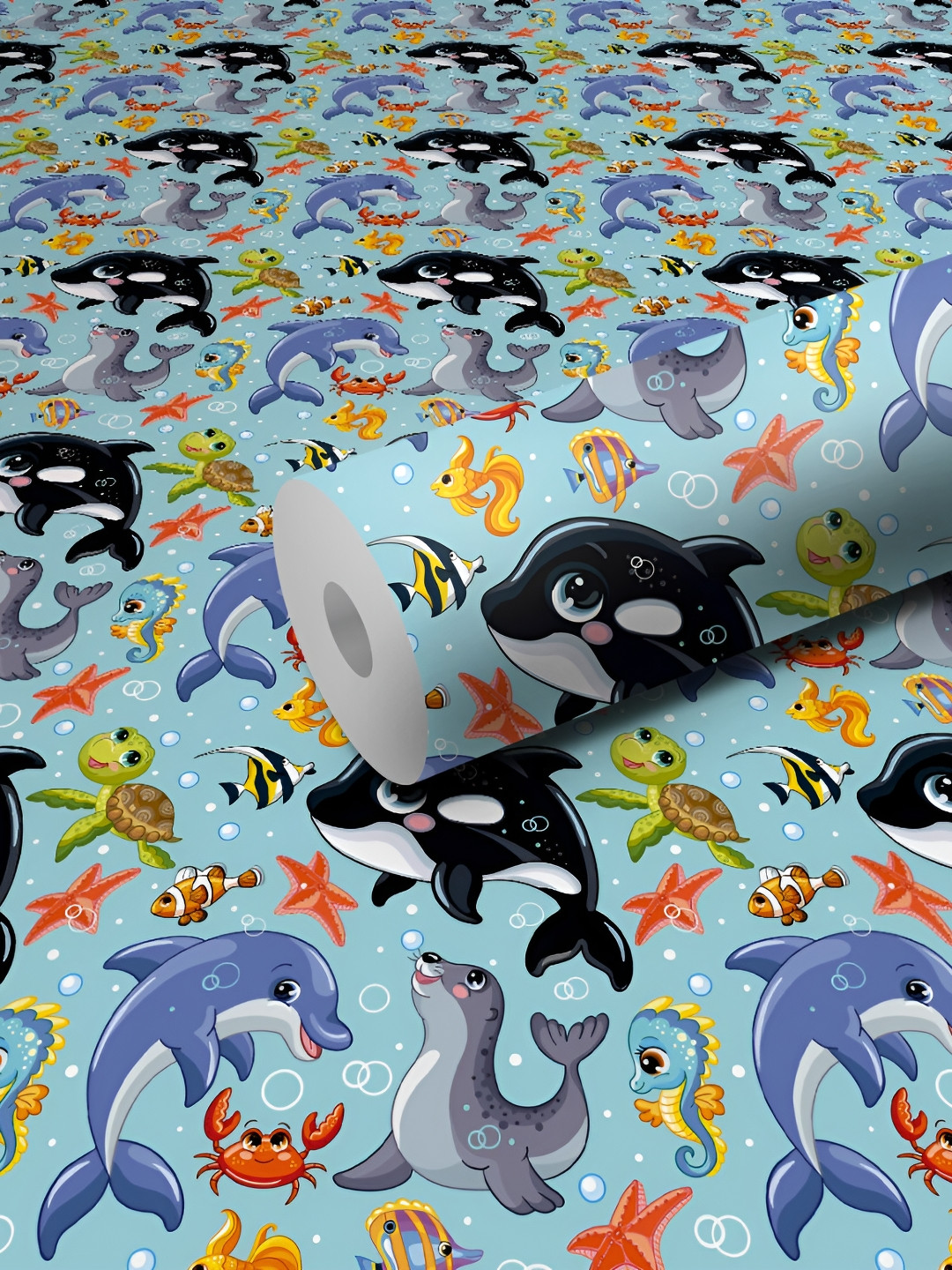 WALLWEAR Blue & Black Printed Self Adhesive Removable Wallpaper For Wall