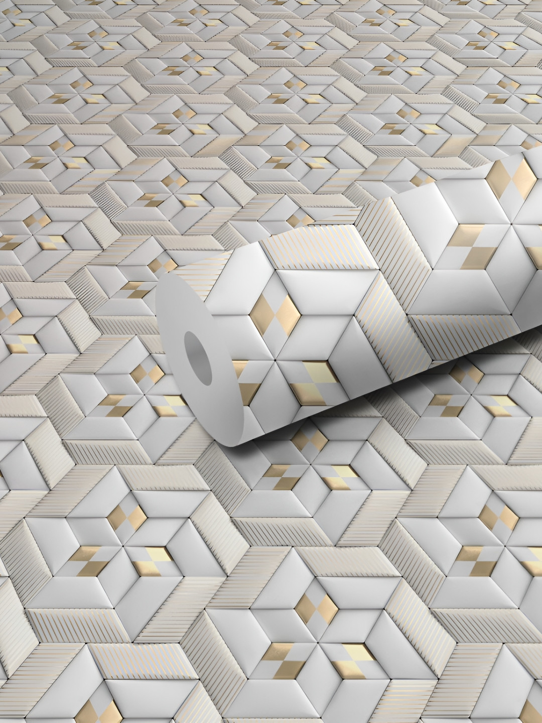 WALLWEAR White & Beige Geometric Self-Adhesive Wallpaper