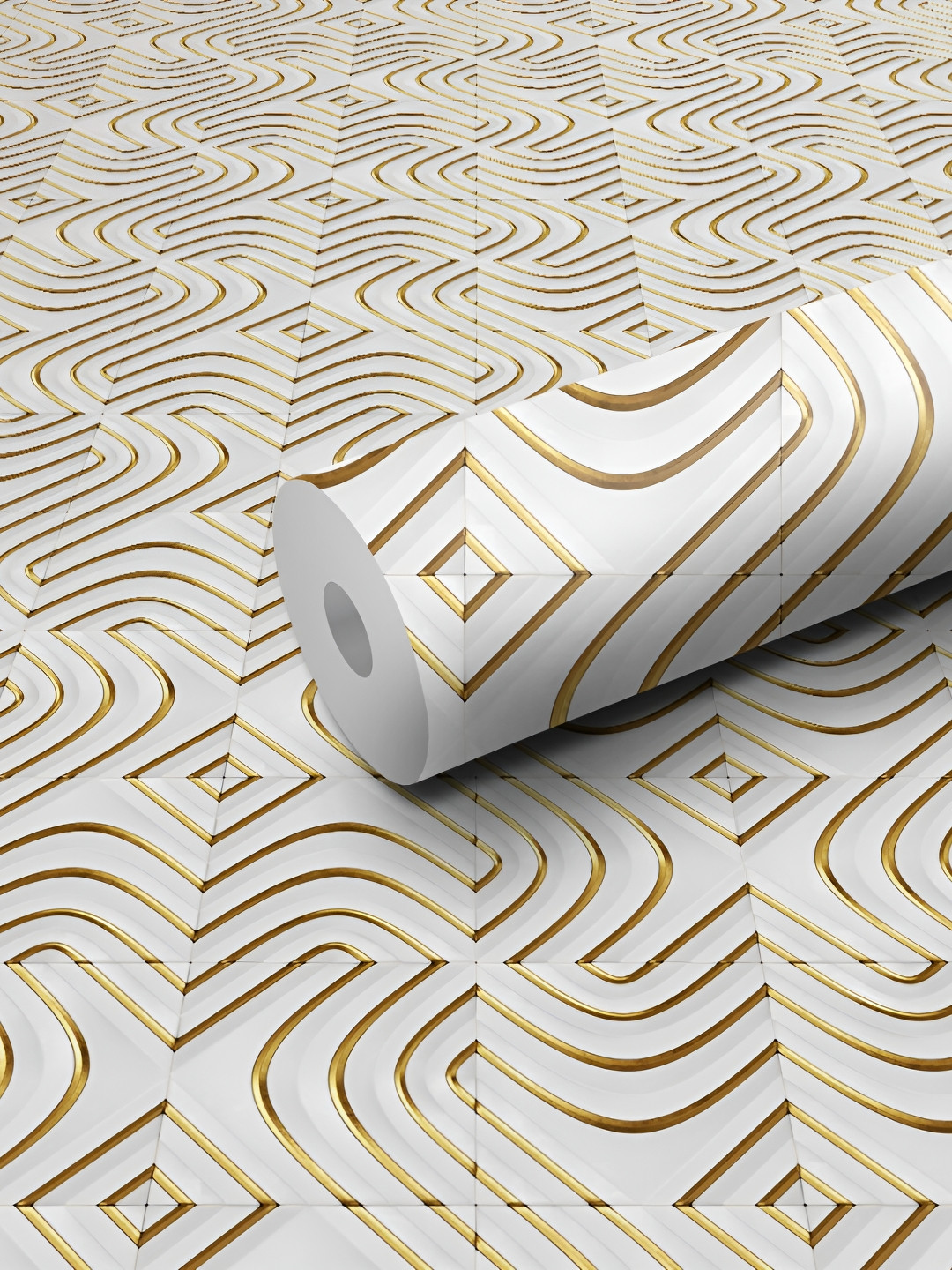 WALLWEAR Grey & Gold Toned Abstract Printed Wall Sticker