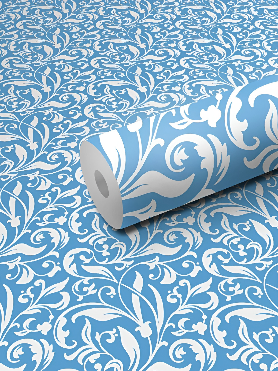 WALLWEAR Blue & White Printed Self Adhesive Removable Wallpaper For Wall