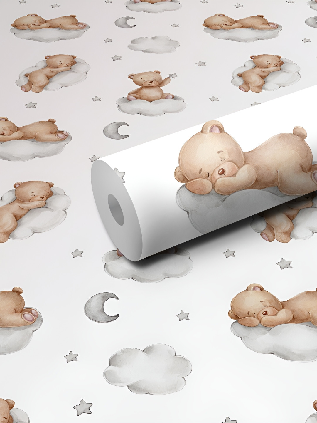 WALLWEAR Off White & Brown Panda Printed Waterproof Self-Adhesive Wallpaper