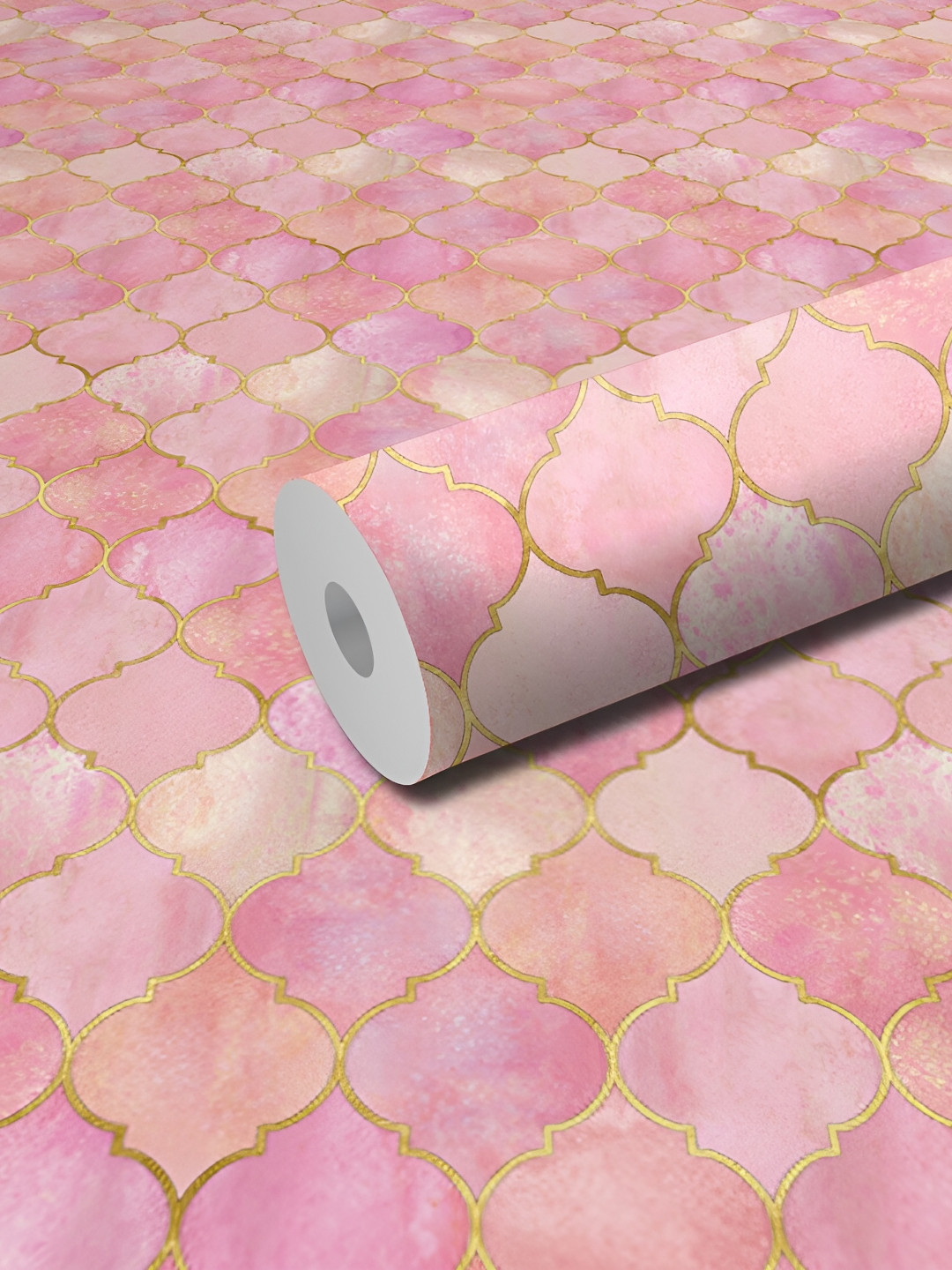 WALLWEAR Pink & Gold Toned Abstract Printed Wall Sticker