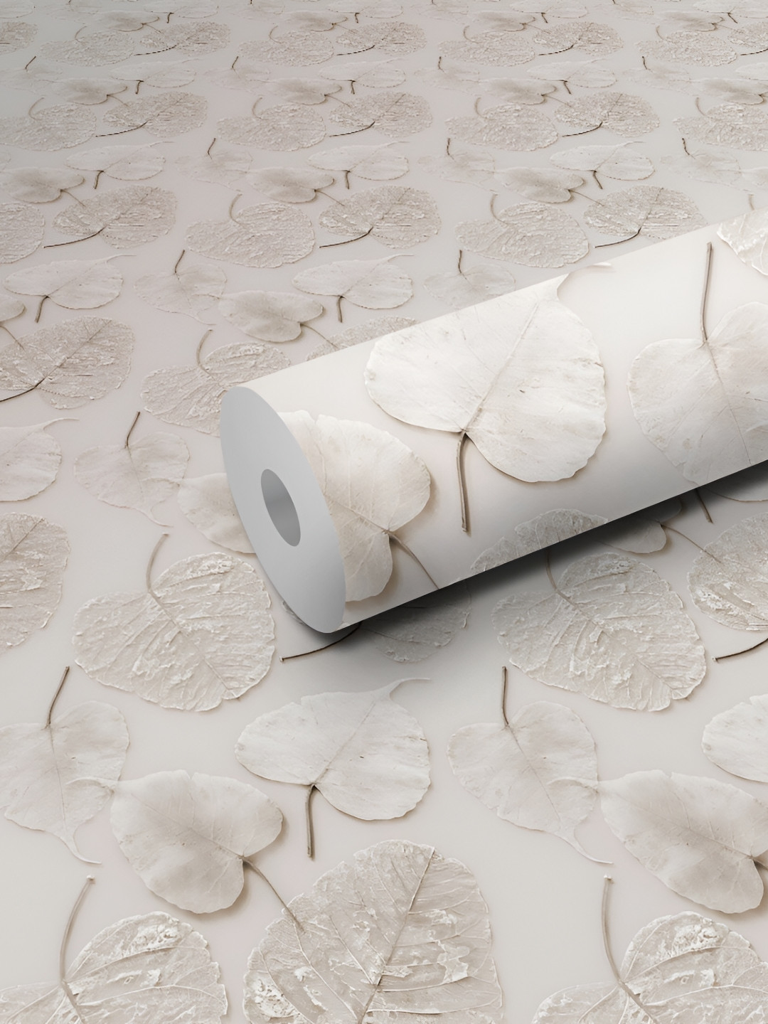 WALLWEAR Beige Leaves-patterned Self-Adhesive Wallpaper