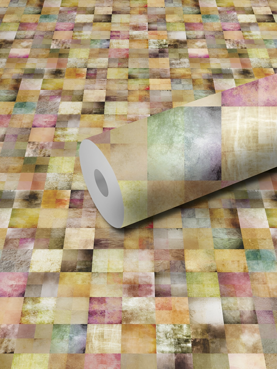 WALLWEAR Brown & Pink Geometric Self-Adhesive Wallpaper
