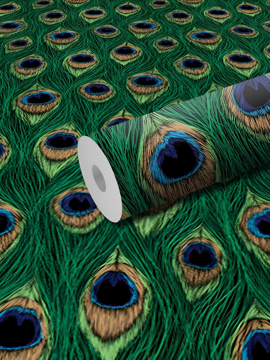 WALLWEAR Green & Blue Peacock Feather Patterned Self-Adhesive Wallpaper