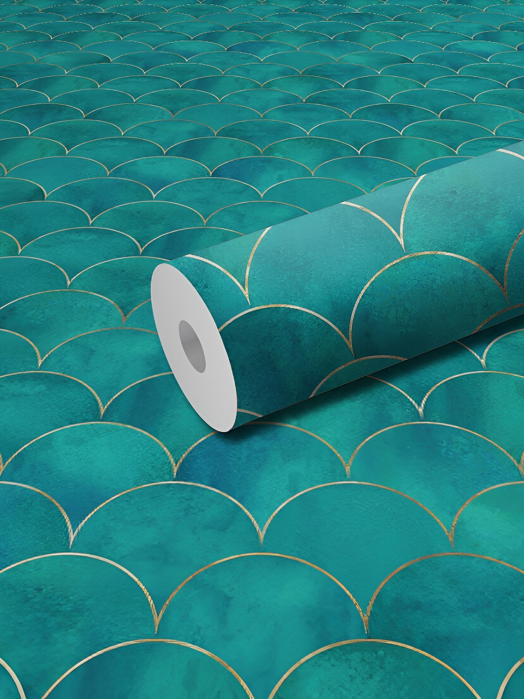 WALLWEAR Turquoise Blue & Gold Toned Abstract Printed Wall Sticker