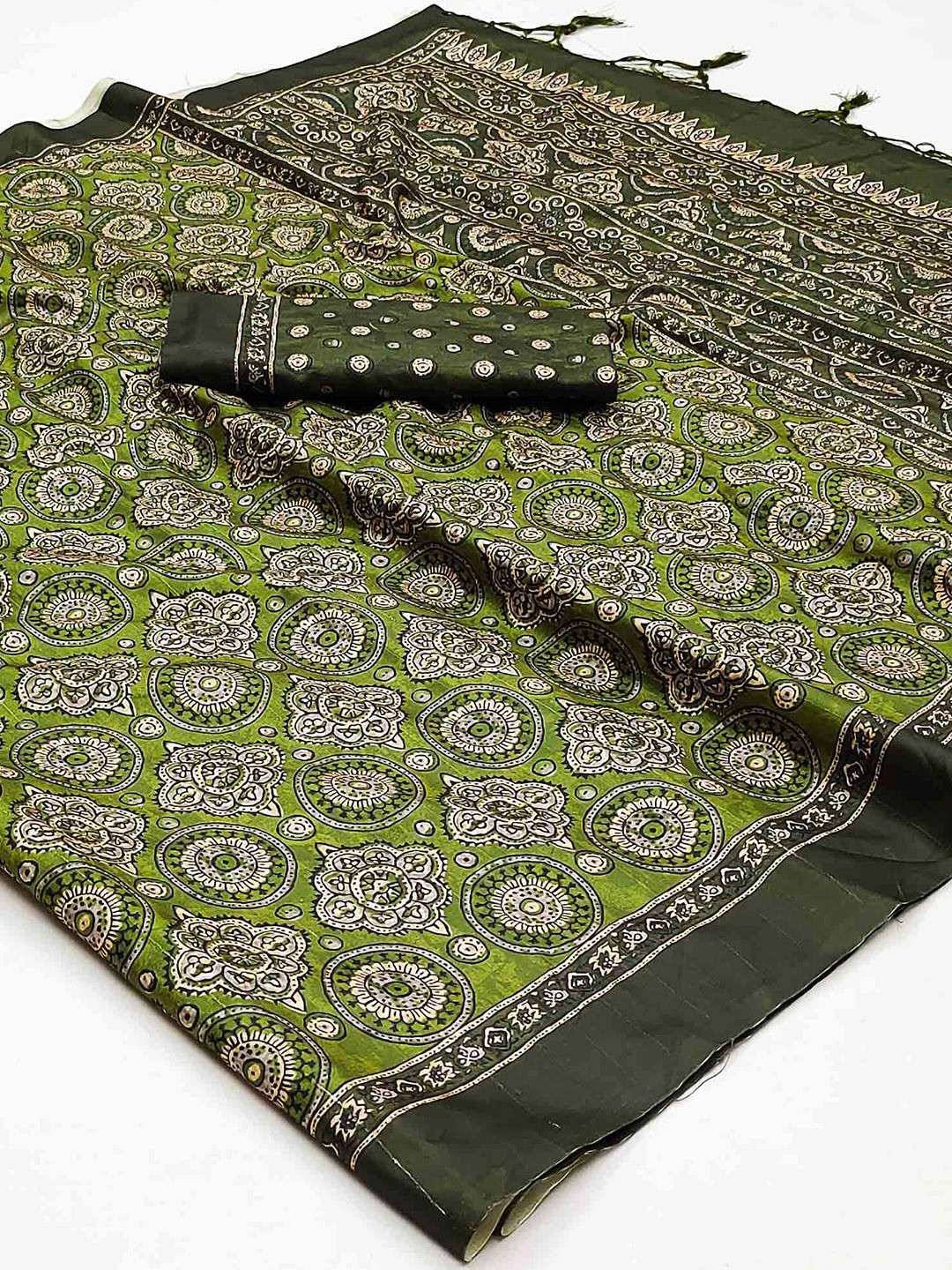 Peachmode Ethnic Motifs Printed Bhagalpuri Saree