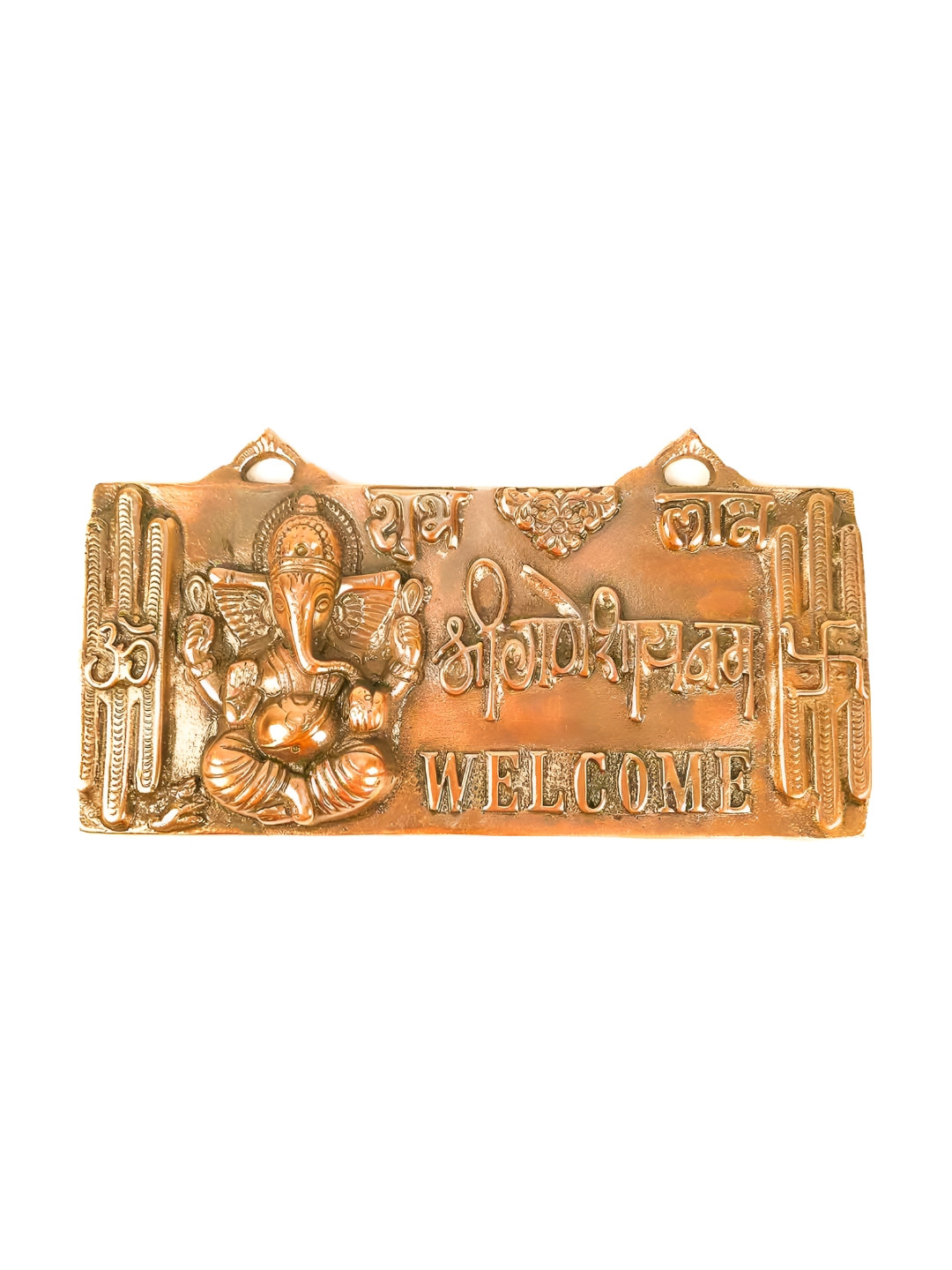 apka mart Ganesha With Om And Swastik Welcome Plate Metal Spiritual Wall Decor-5.5In