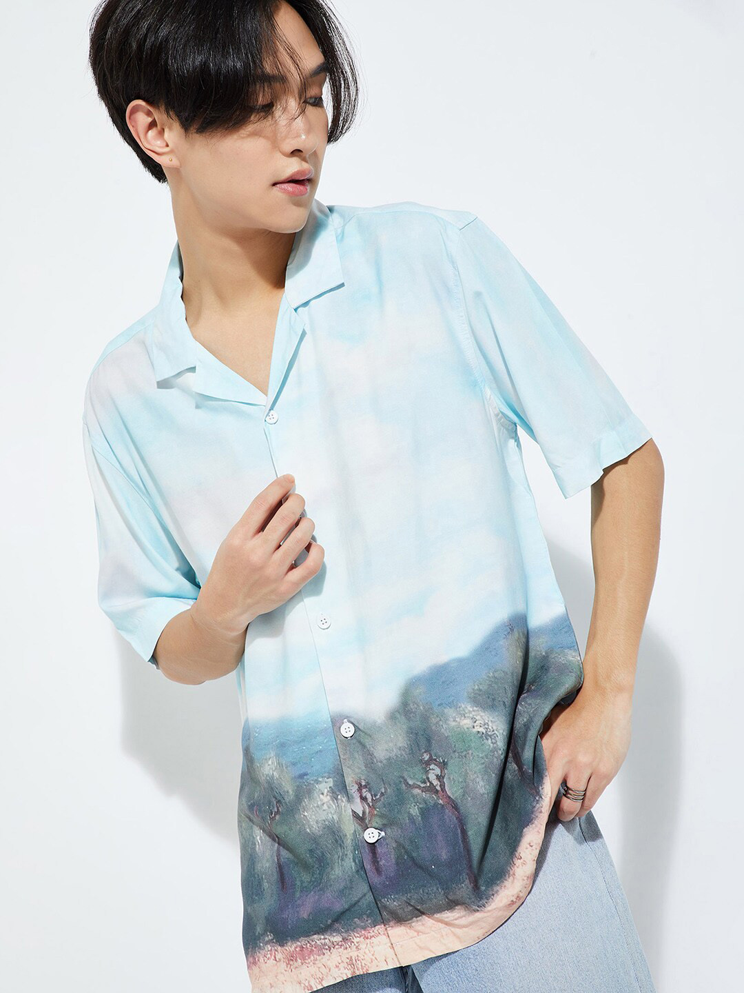 max URB_N Abstract Printed Cuban Collar Casual Shirt