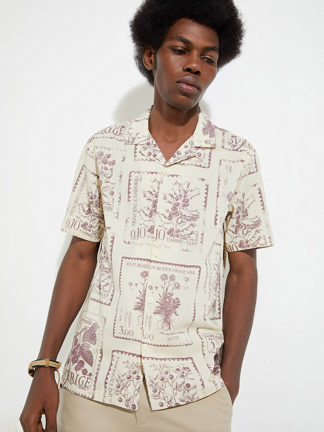 max URB_N Floral Printed Cuban Collar Pure Cotton Casual Shirt