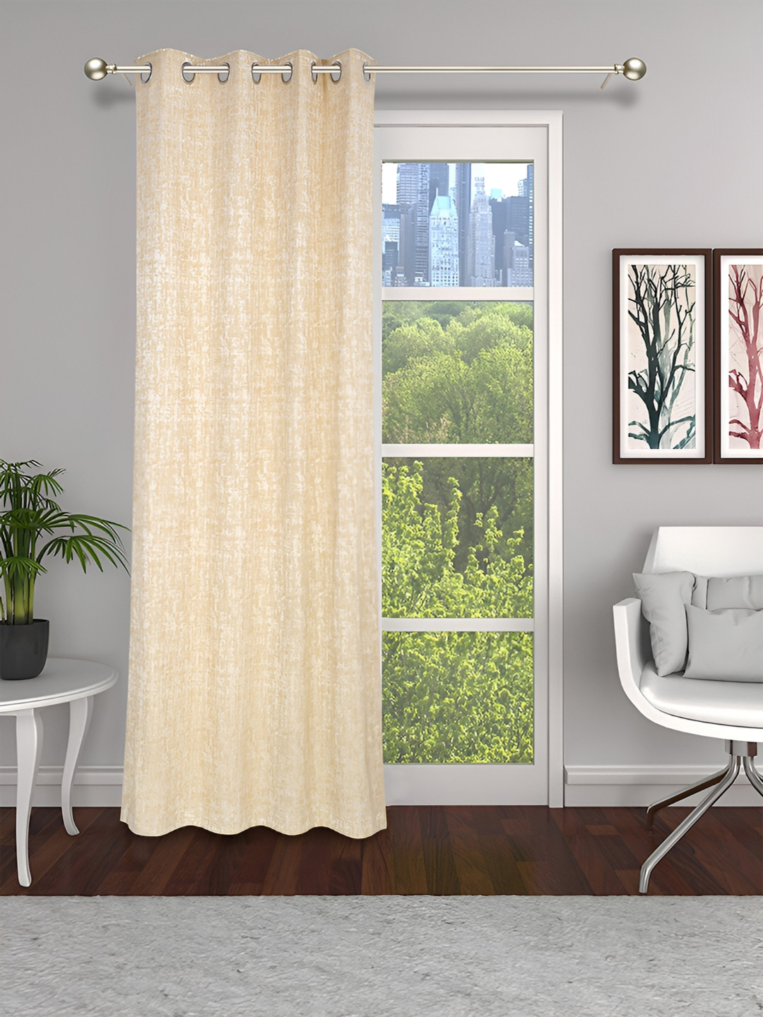 THE CONVERSION Beige Textured Jacquard Room Darkening Window Curtain