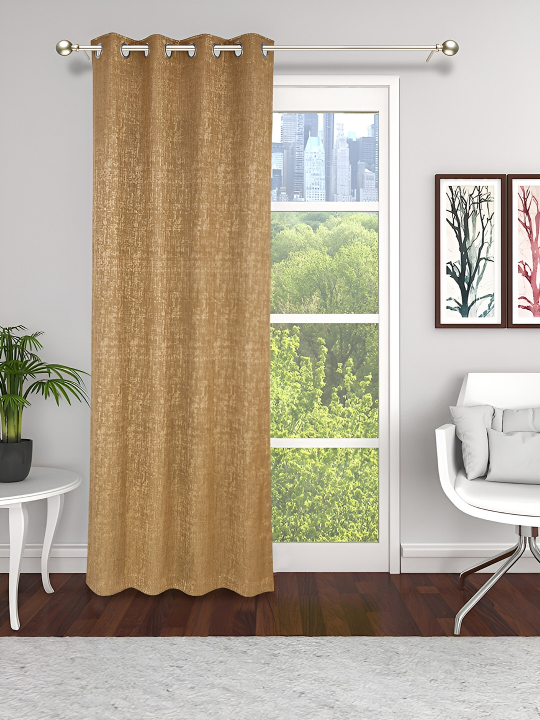 THE CONVERSION Brown Textured Jacquard Room Darkening Window Curtain