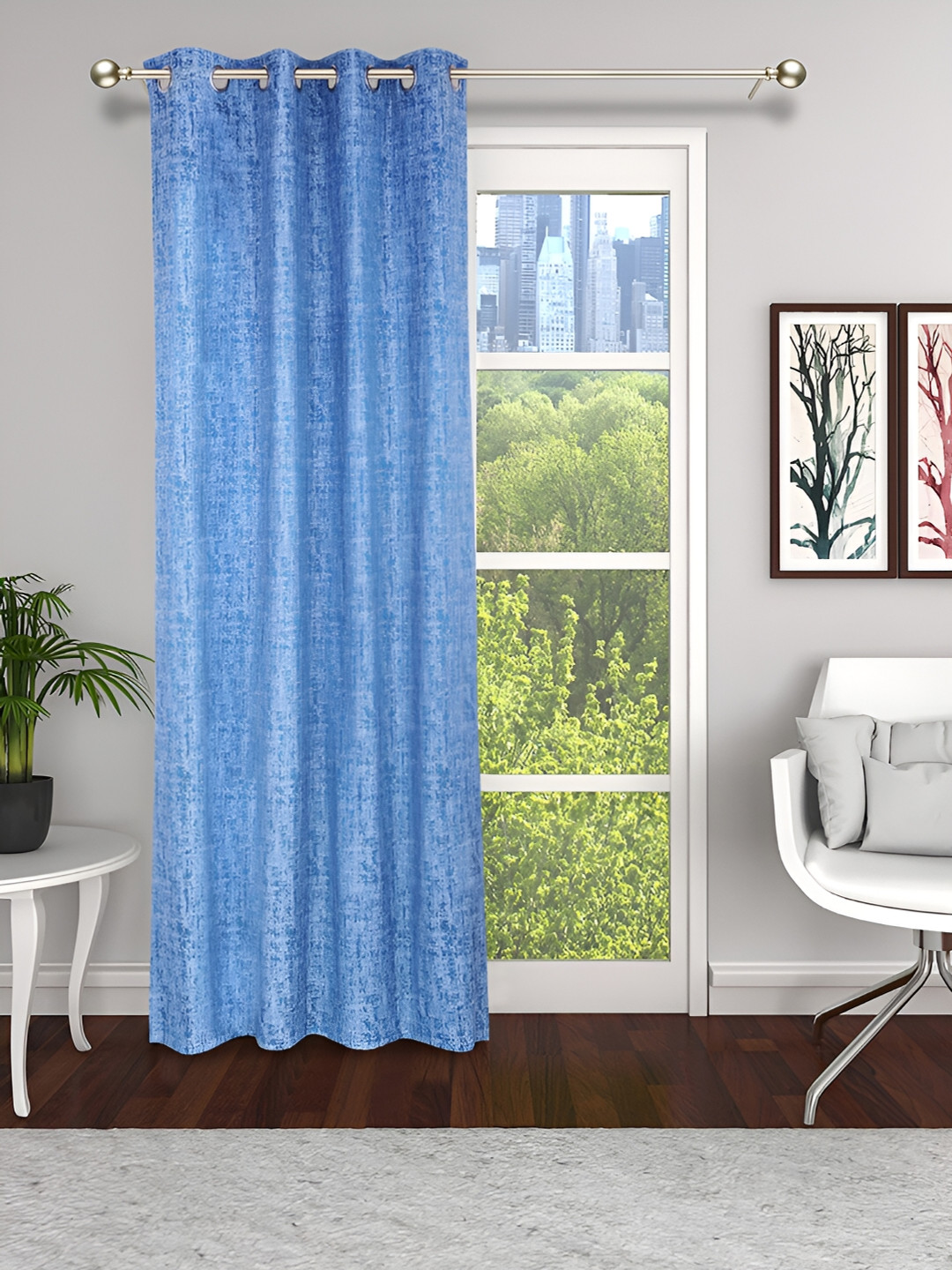 THE CONVERSION Blue Textured Jacquard Room Darkening Window Curtain