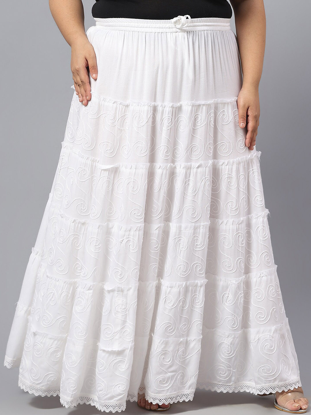 SAAKAA Plus Size Self Design Laced Flared Maxi Skirt