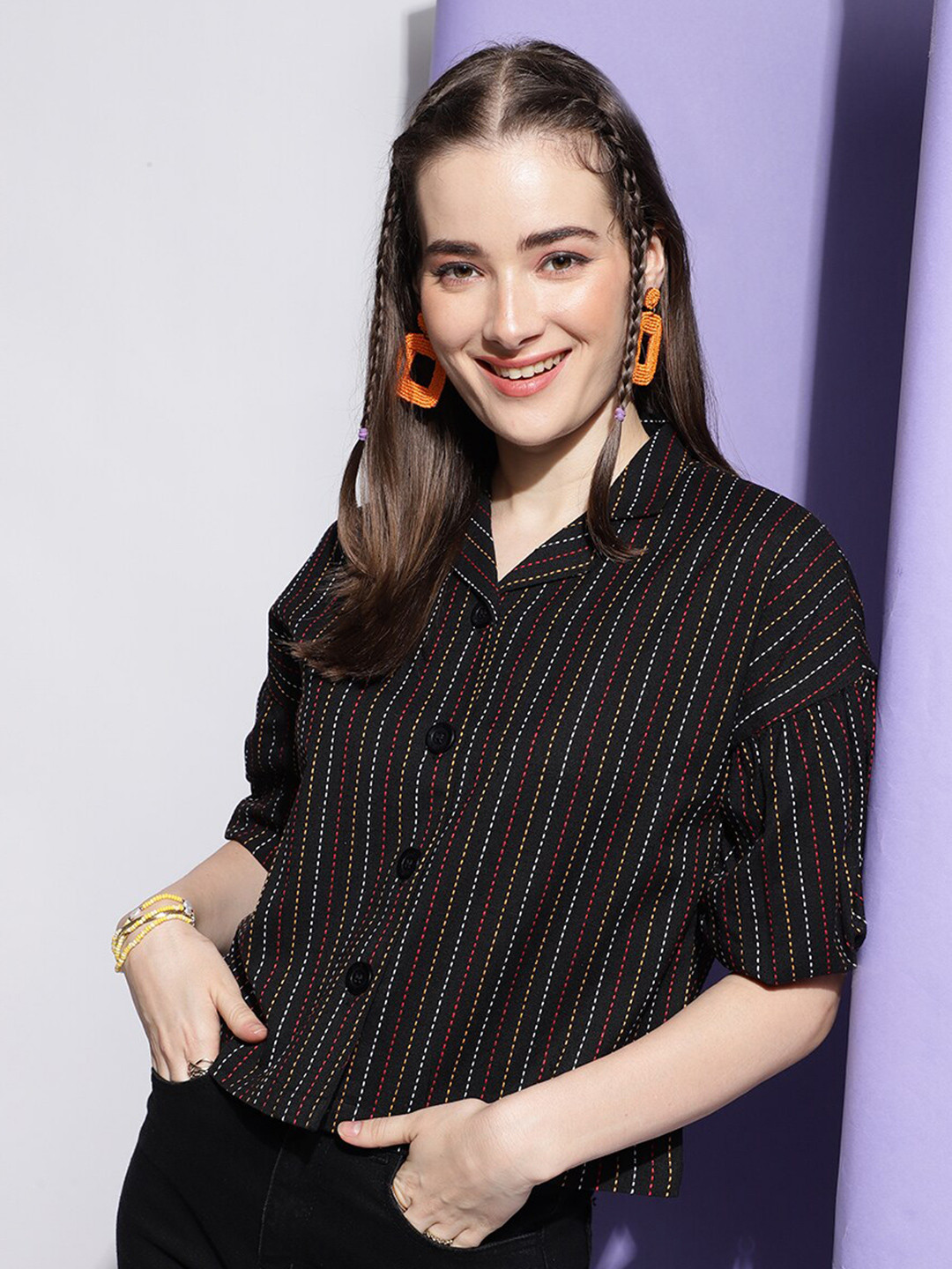 DressBerry Striped Cotton Georgette Shirt Style Top