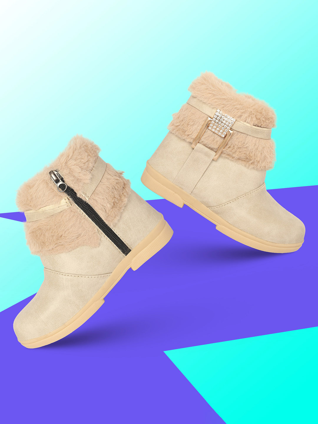 BAESD Girls Faux-Fur Buckle Detailed Winter Boots