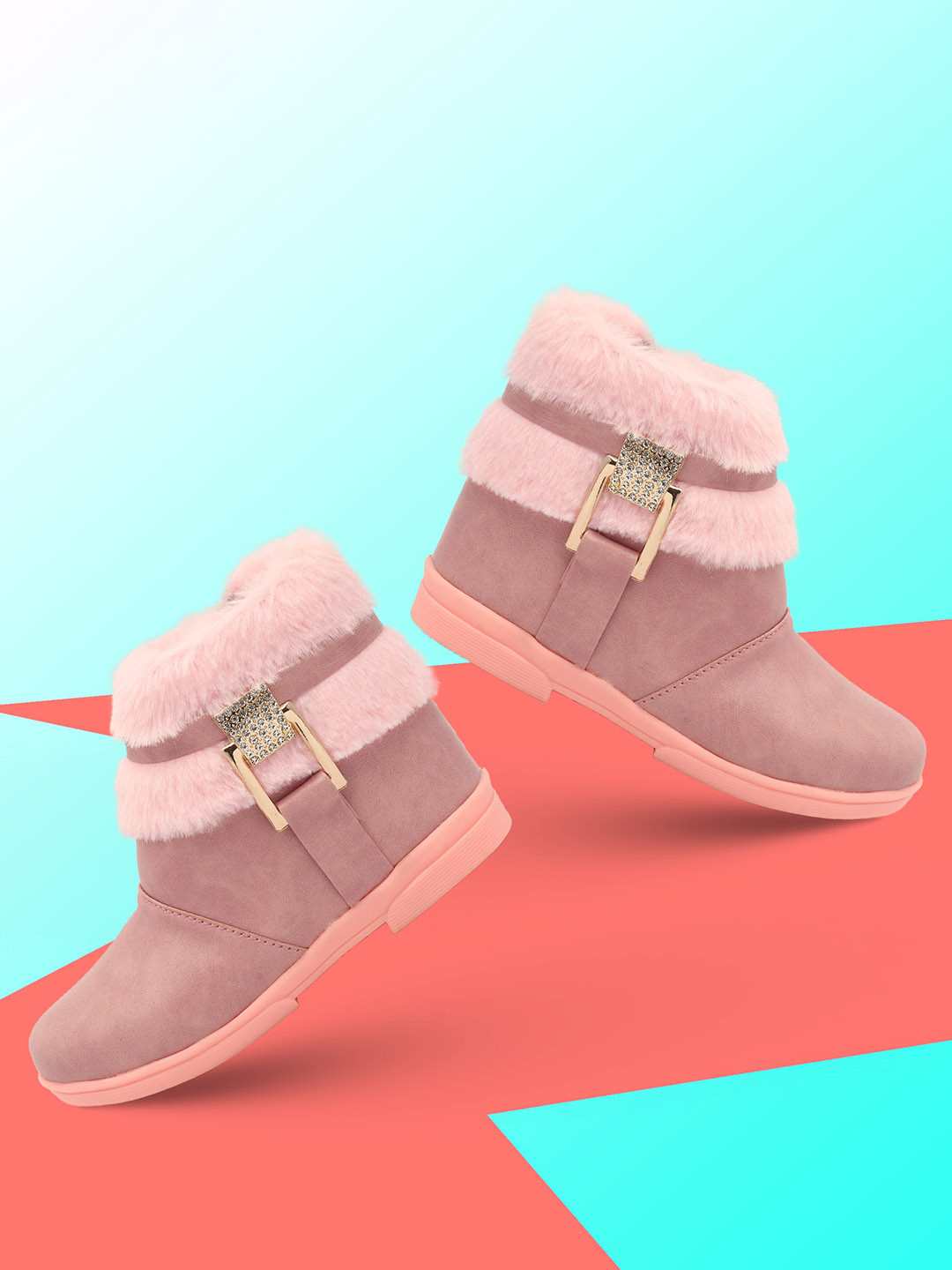 BAESD Girls Faux-Fur Buckle Detailed Winter Boots