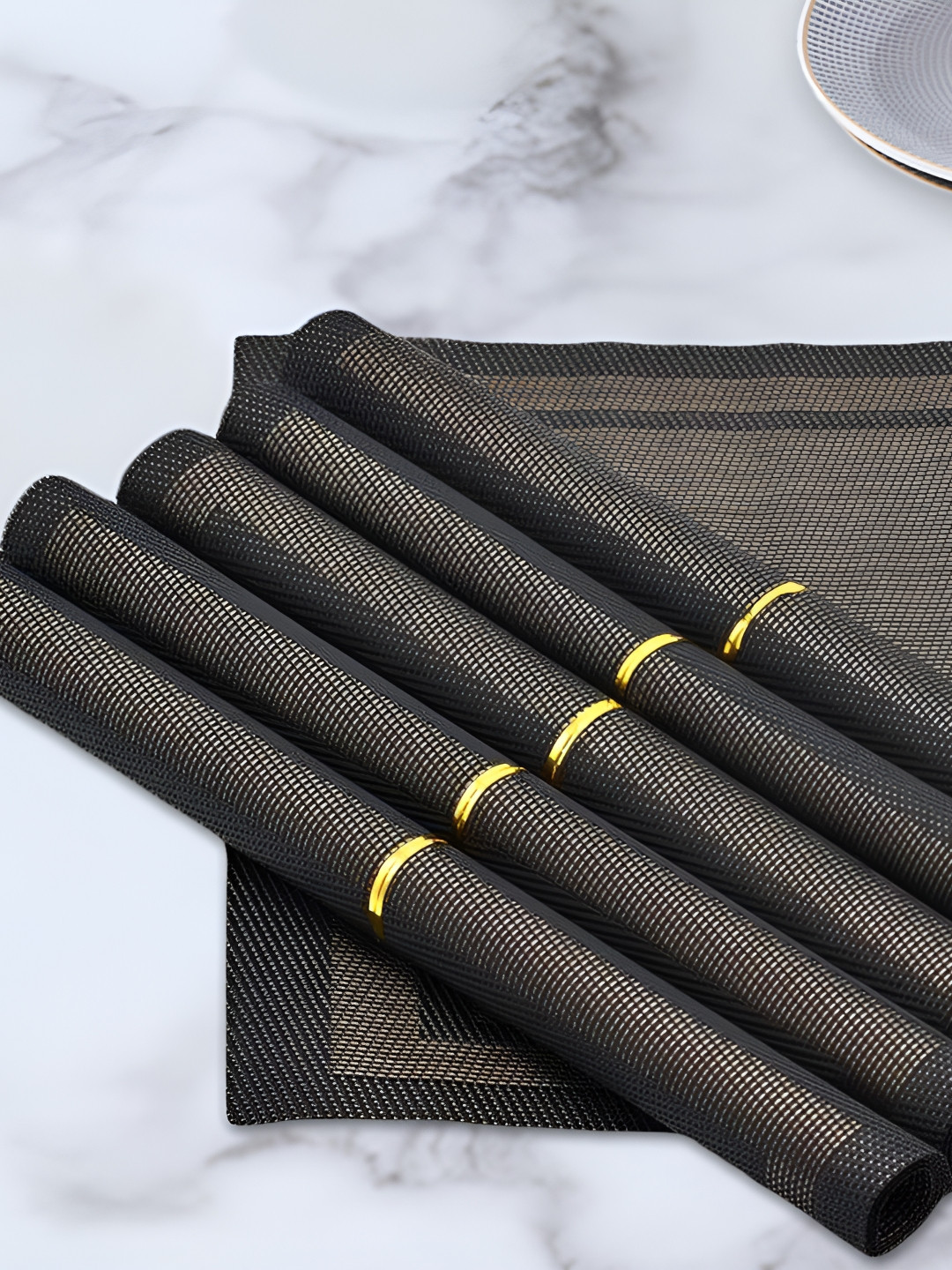 Kookee Black 6 Pieces Textured Waterproof Anti-Skid Table Placemats