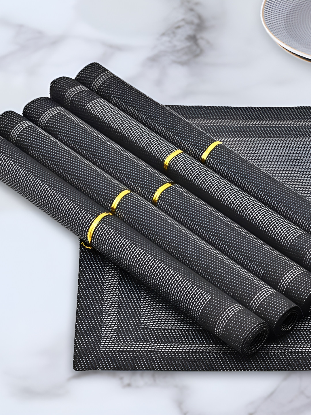 Kookee Black & Grey 6 Pieces Textured High Quality & Durable Table Placemats