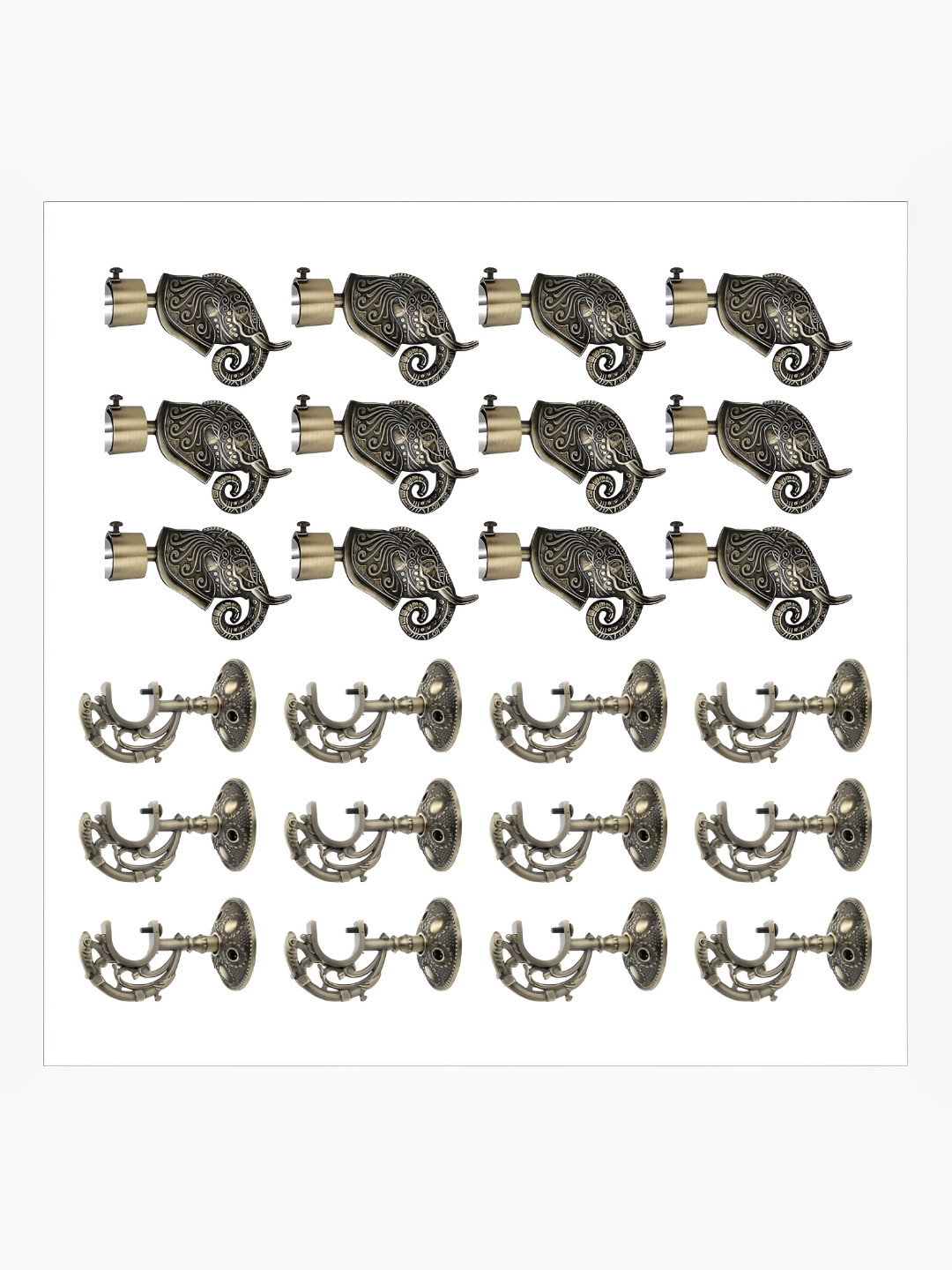 GLOXY Beige & Black 24 Pieces Metal Curtain Brackets With Finials