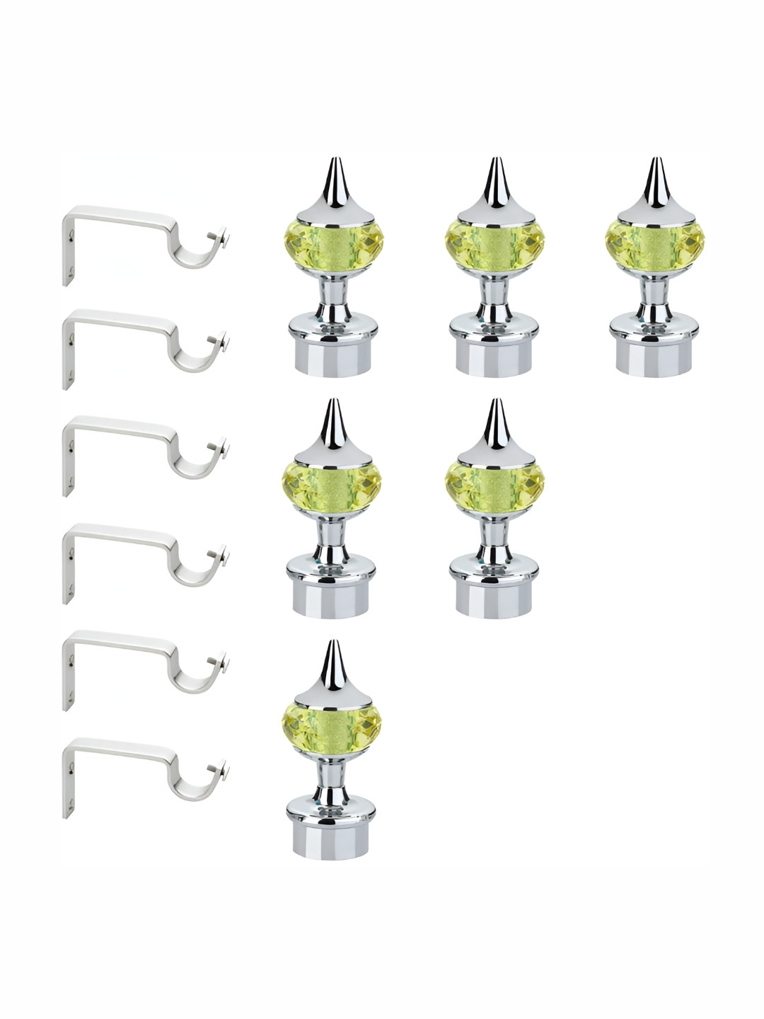 GLOXY Green & Silver Toned 12 Pieces Stainless Steel Curtain Brackets With Holder