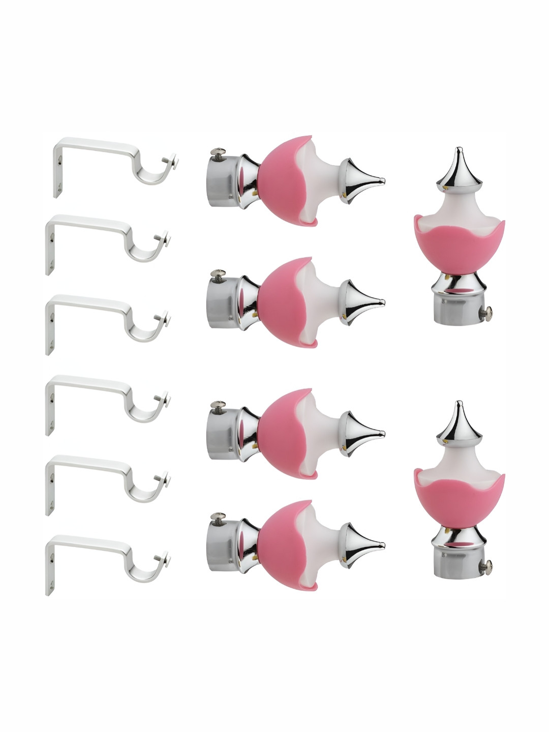 GLOXY Pink & White 12 Pieces Metal Curtain Rods and Brackets