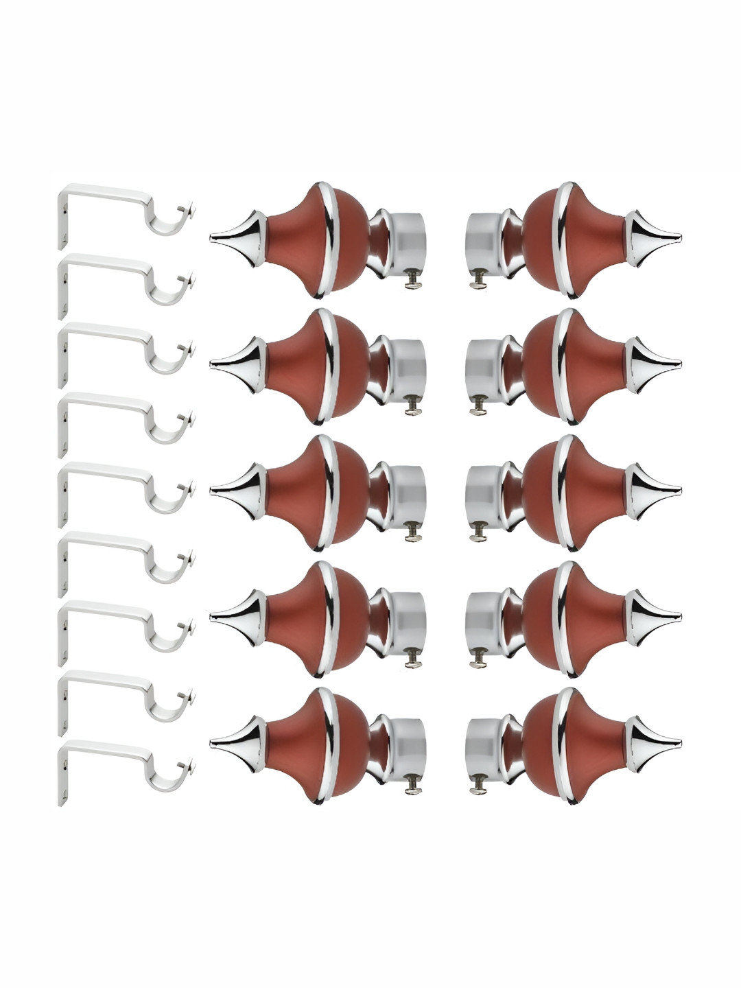 GLOXY Grey & Maroon 19Pcs Stainless Steel Glossy Curtain Brackets With Holder