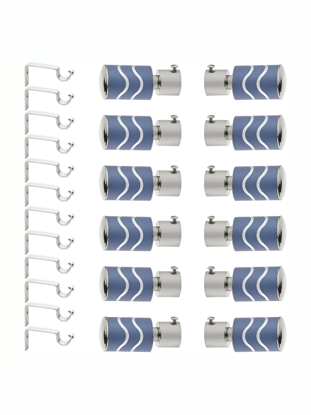 GLOXY Blue & Grey 12 Pieces Metal Curtain Rods And Brackets With Holder
