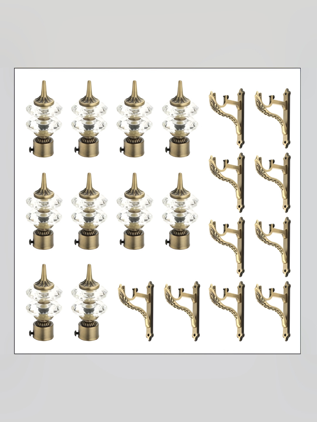 GLOXY Beige & White 10 Pieces Diamond Shape Antique Finish Curtain Brackets With Holder